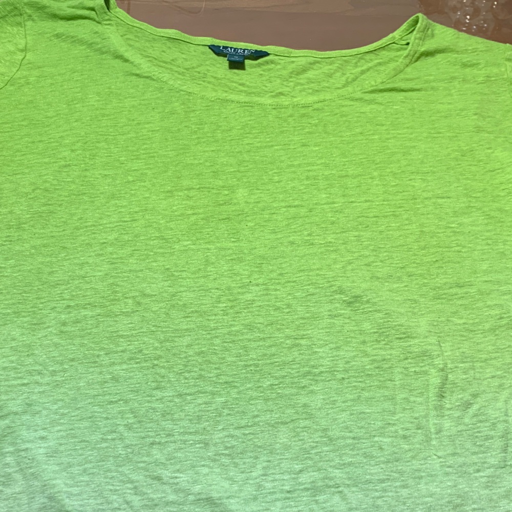Lauren Ralph Lauren Lime Green Ombre Linen Top - Picture 8 of 8